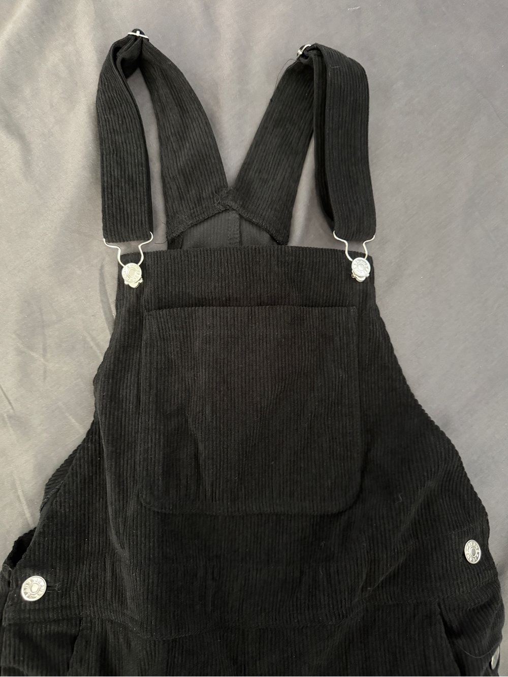 Black Corduroy Overalls with Front Pocket Adjustable Straps